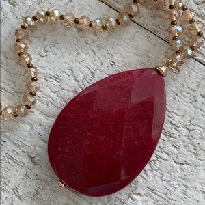 Light Burgundy Stone Necklace Amber Beaded Chain